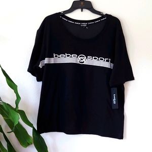 Bebe Sport Stripe Logo Tee NWT